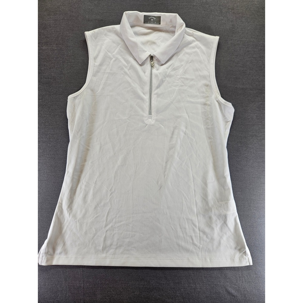 Callaway Womens White Sleeveless Quarter Zip Golf Polo Top Size Large LG